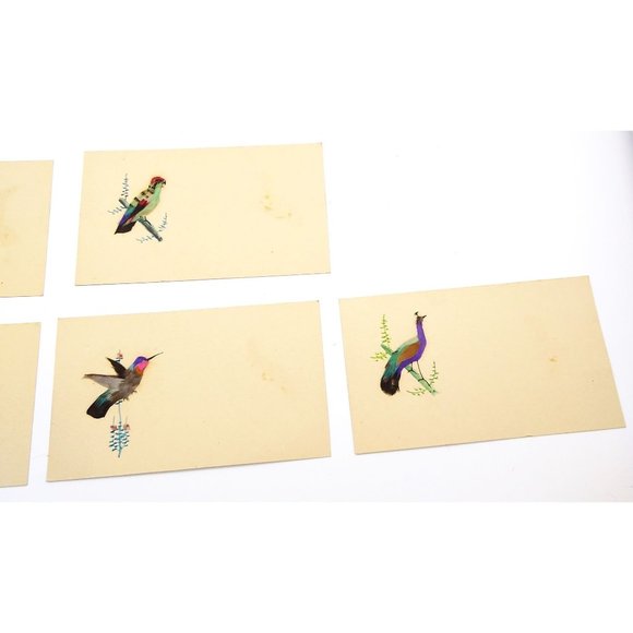 Vintage Feather Bird Place Card or Notecard Set, Mexico Folk Art Lot of 7 - Picture 3 of 5